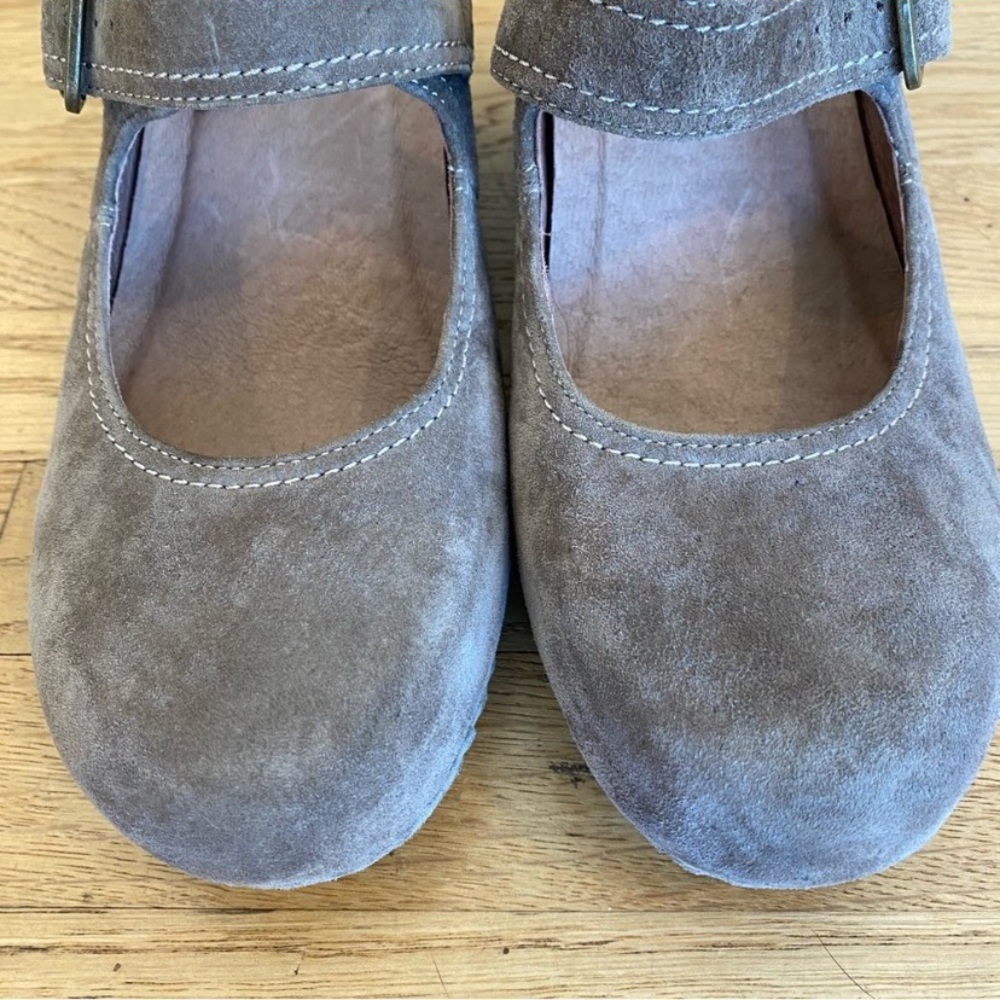 Dansko Taupe Suede Mary Jane Wedge Shoes - Picture 4 of 13